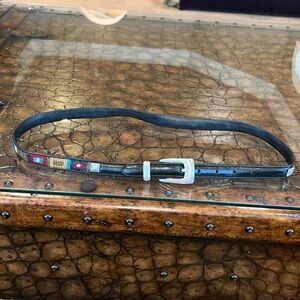 Vintage Brighton black leather skinny belt colorful beaded southwestern design